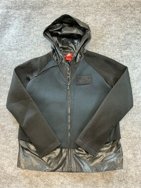 Nike Men's Black Hooded Mixed-Material Windbreaker Size XS